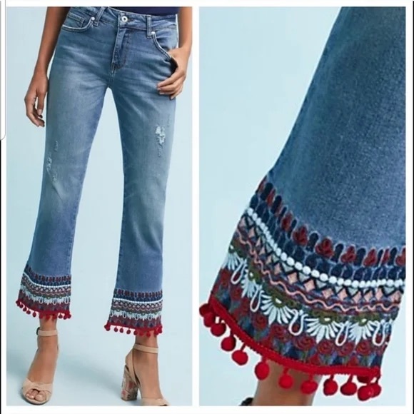 Pilcro and the Letterpress Blue Cropped Jeans with Red Trim - Picture 2 of 10